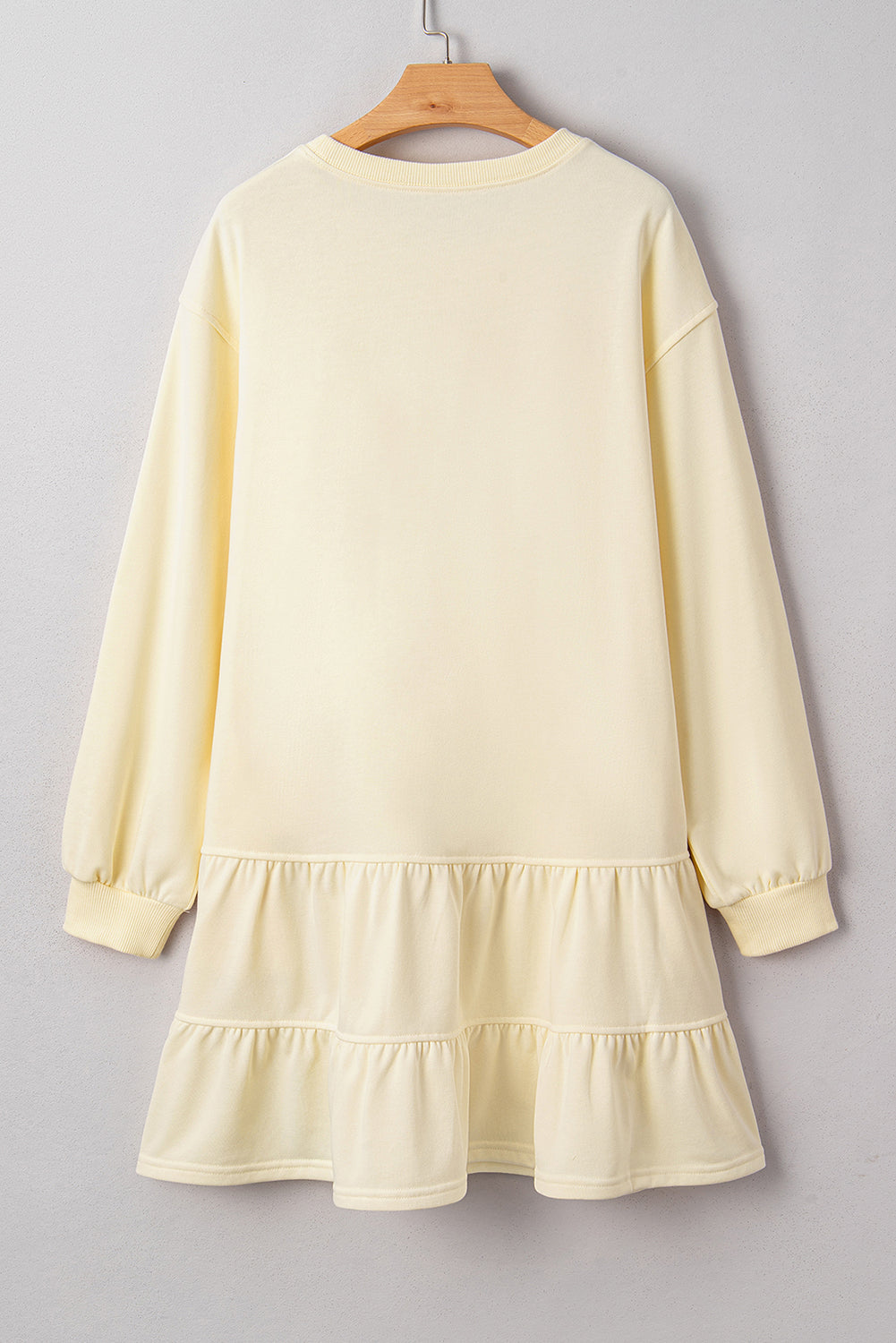 Beige Double Tiered Ruffle Hem Long Sleeve Mini Dress