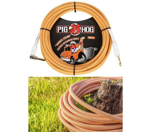 Instrument Cable 20ft Right Angle Pig Hog Orange Crème 2.0