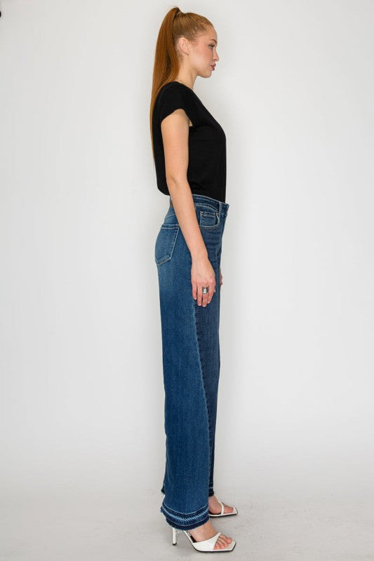 High Rise Dark Stone Wash Flare Jeans AT2005WDM