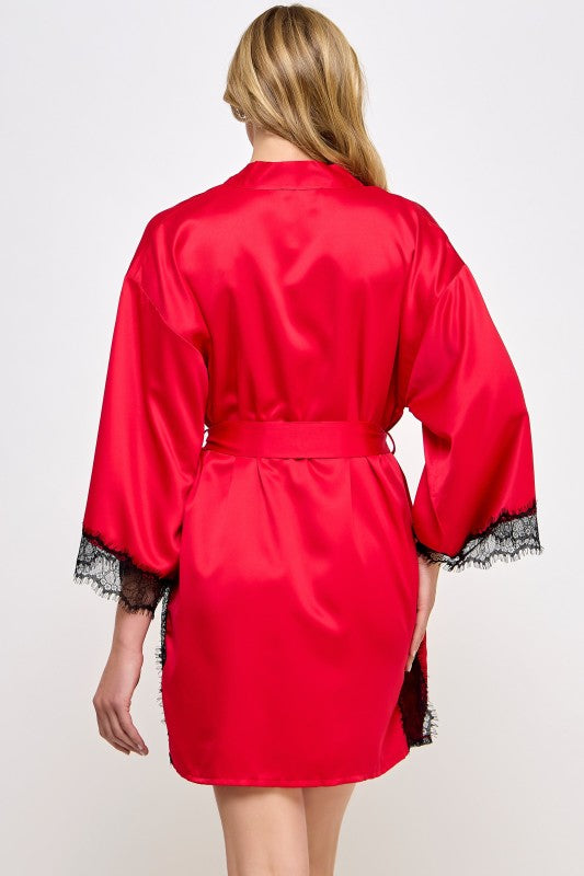 Isadora Satin Robe with Lace Trim 2494