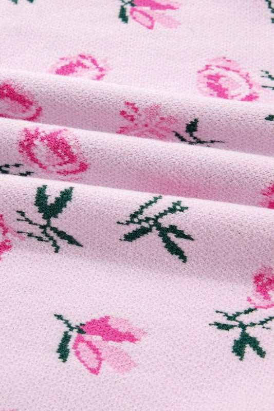 Floral Drop Shoulder Cropped Sweater Relaxed Fit Sweater