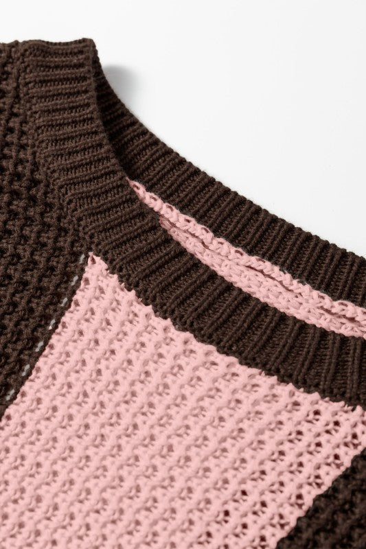 Stripe Colorblock Thermal Textured Knit Sweater