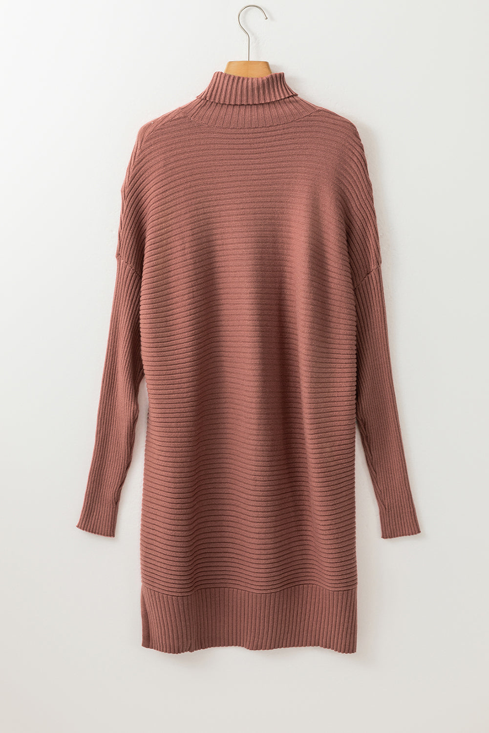 Mineral Red Ribbed Knit Turtleneck Tunic Sweater