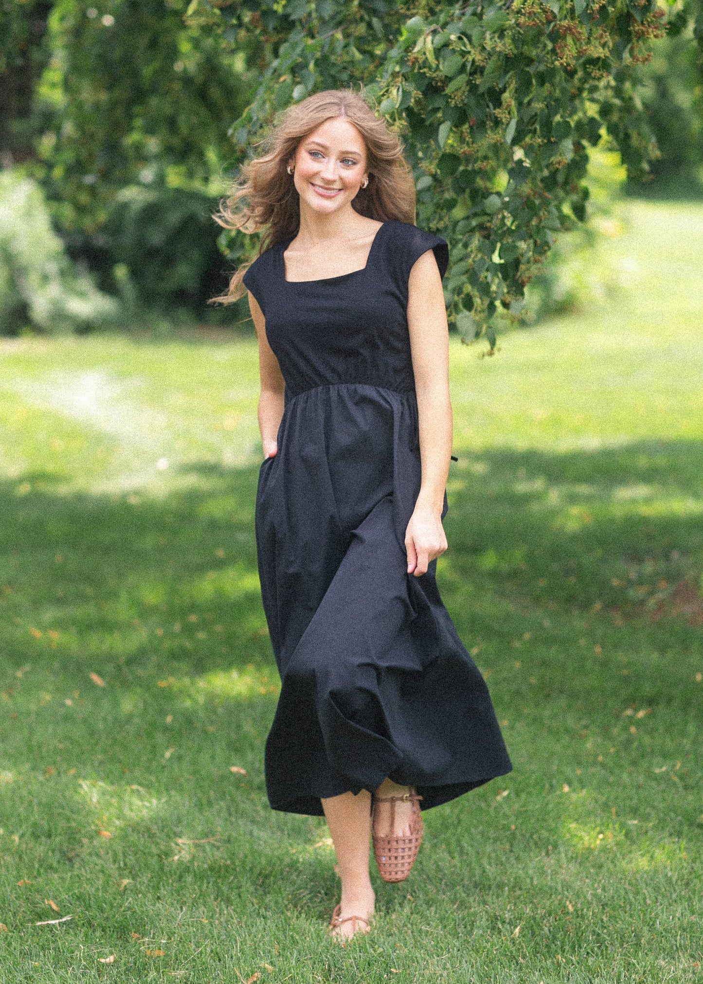 Eleanor Wide Strap Black A-line Maxi Dress