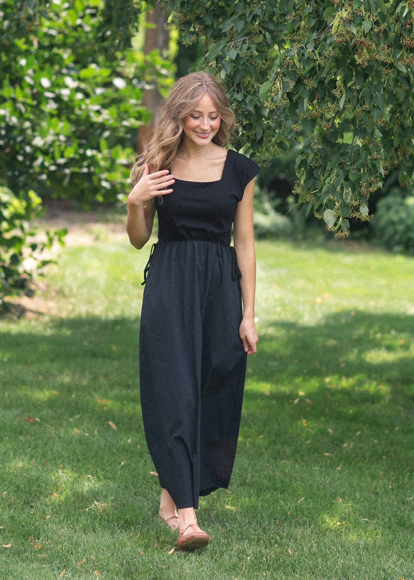 Eleanor Wide Strap Black A-line Maxi Dress