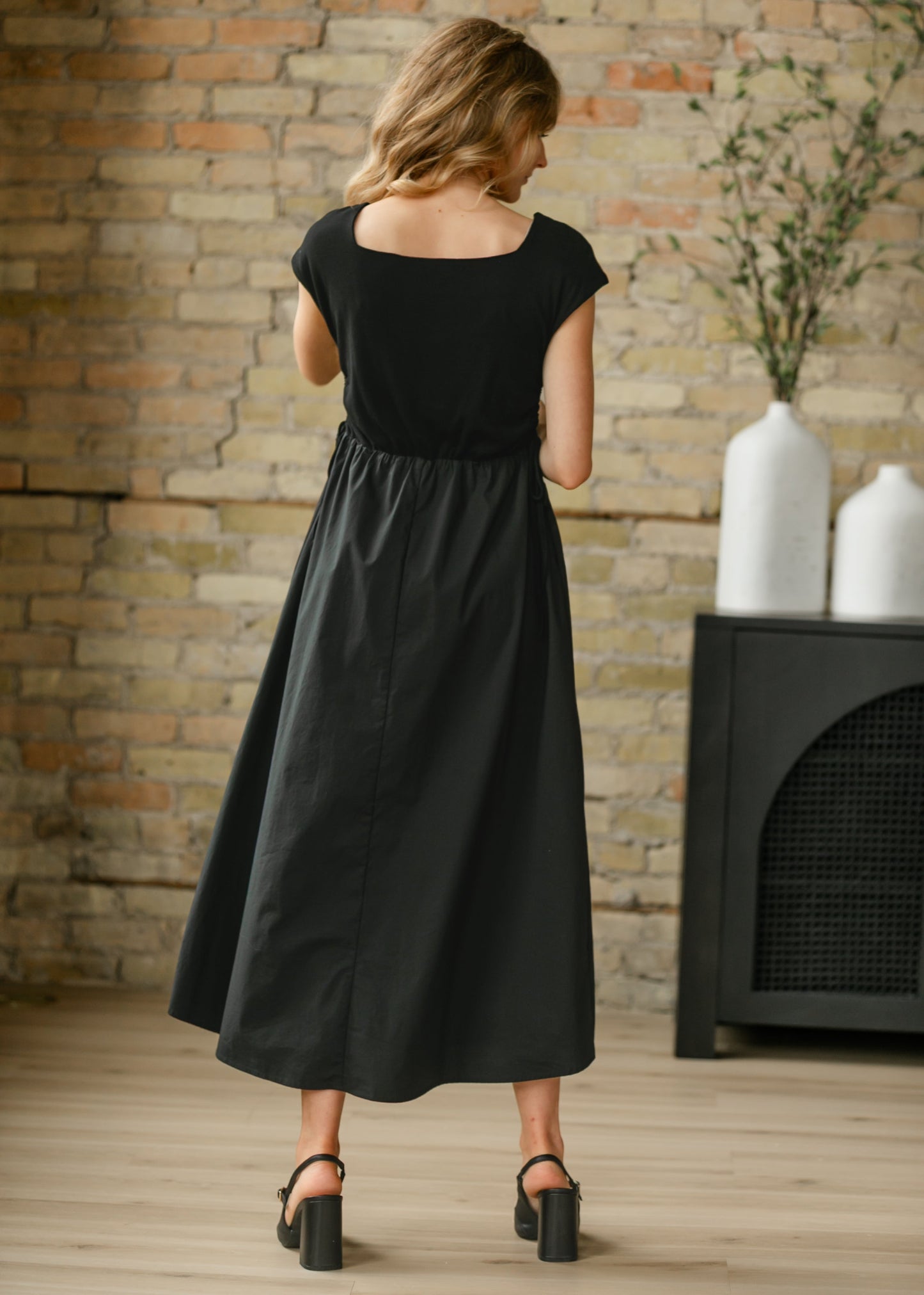 Eleanor Wide Strap Black A-line Maxi Dress