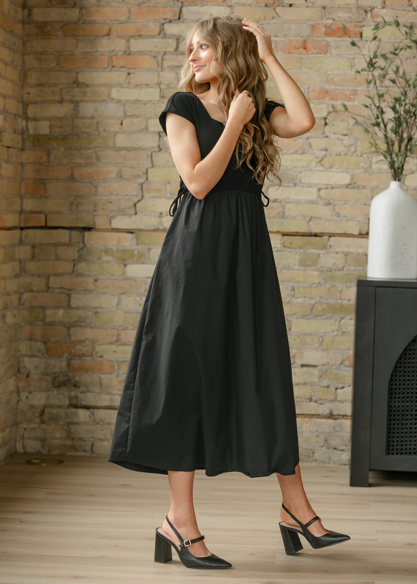 Eleanor Wide Strap Black A-line Maxi Dress
