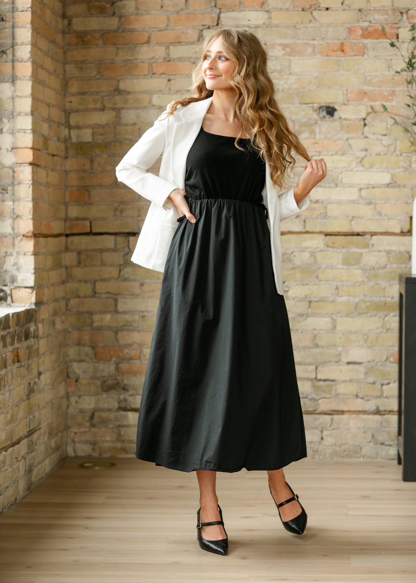 Eleanor Wide Strap Black A-line Maxi Dress