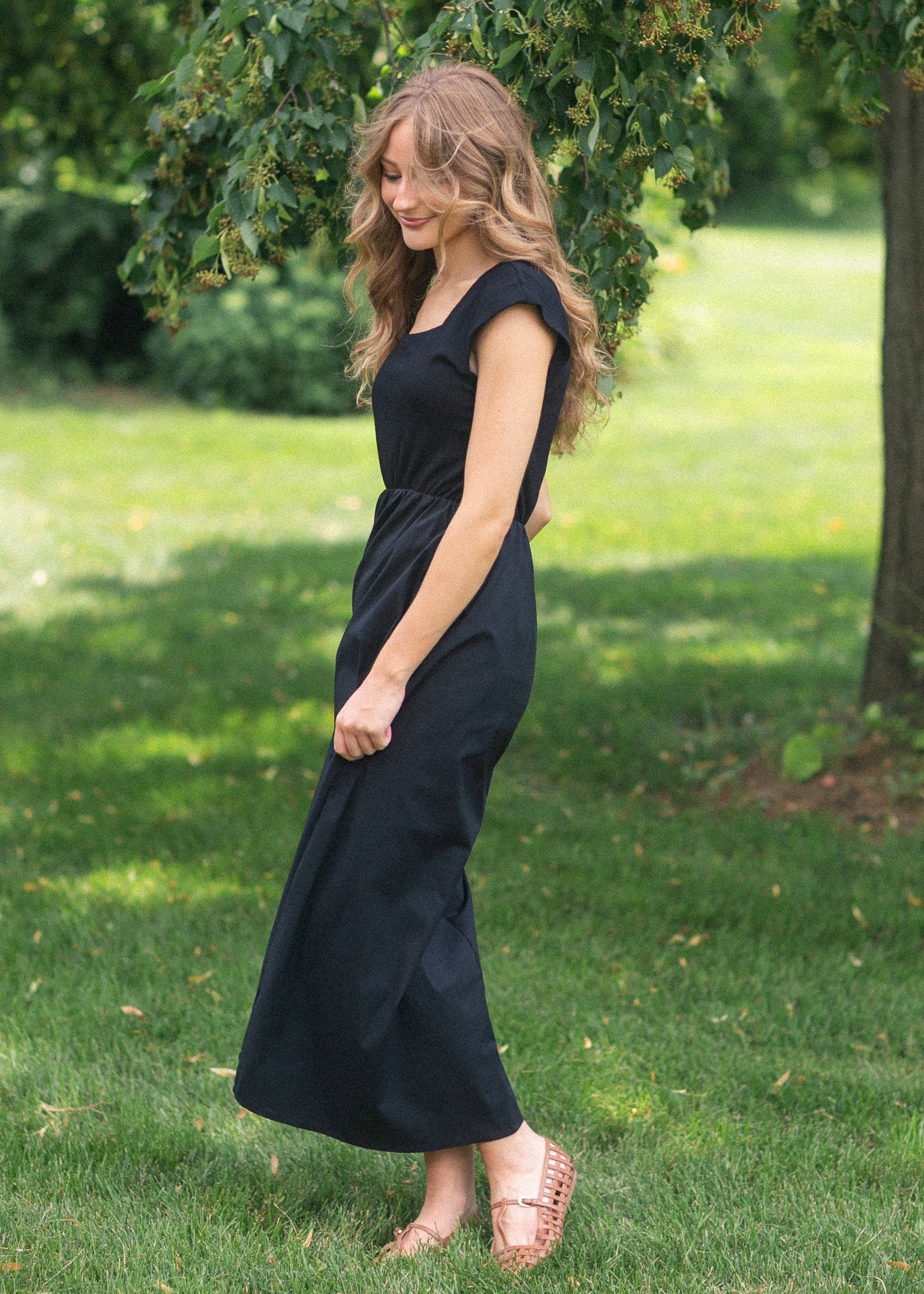 Eleanor Wide Strap Black A-line Maxi Dress