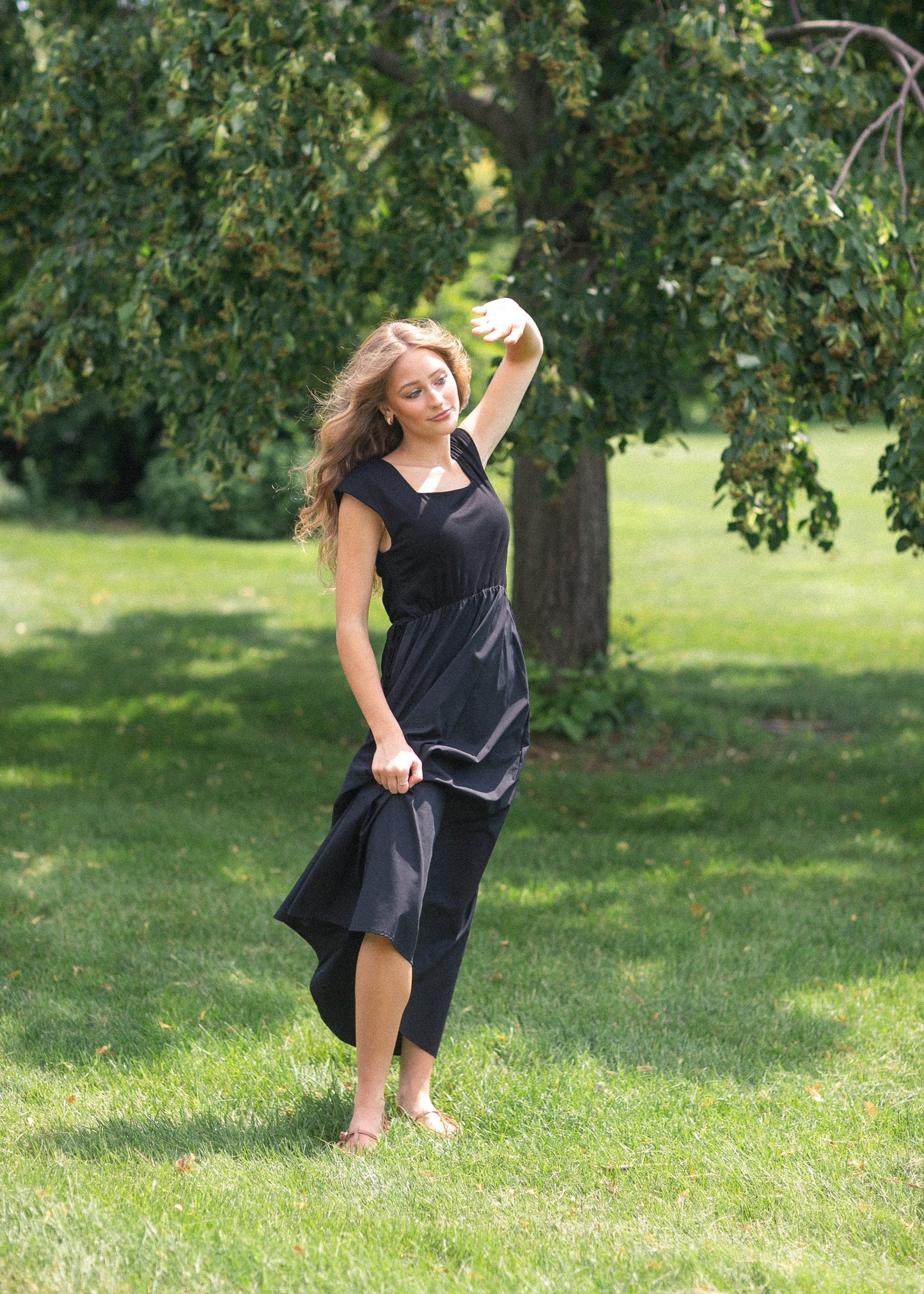 Eleanor Wide Strap Black A-line Maxi Dress