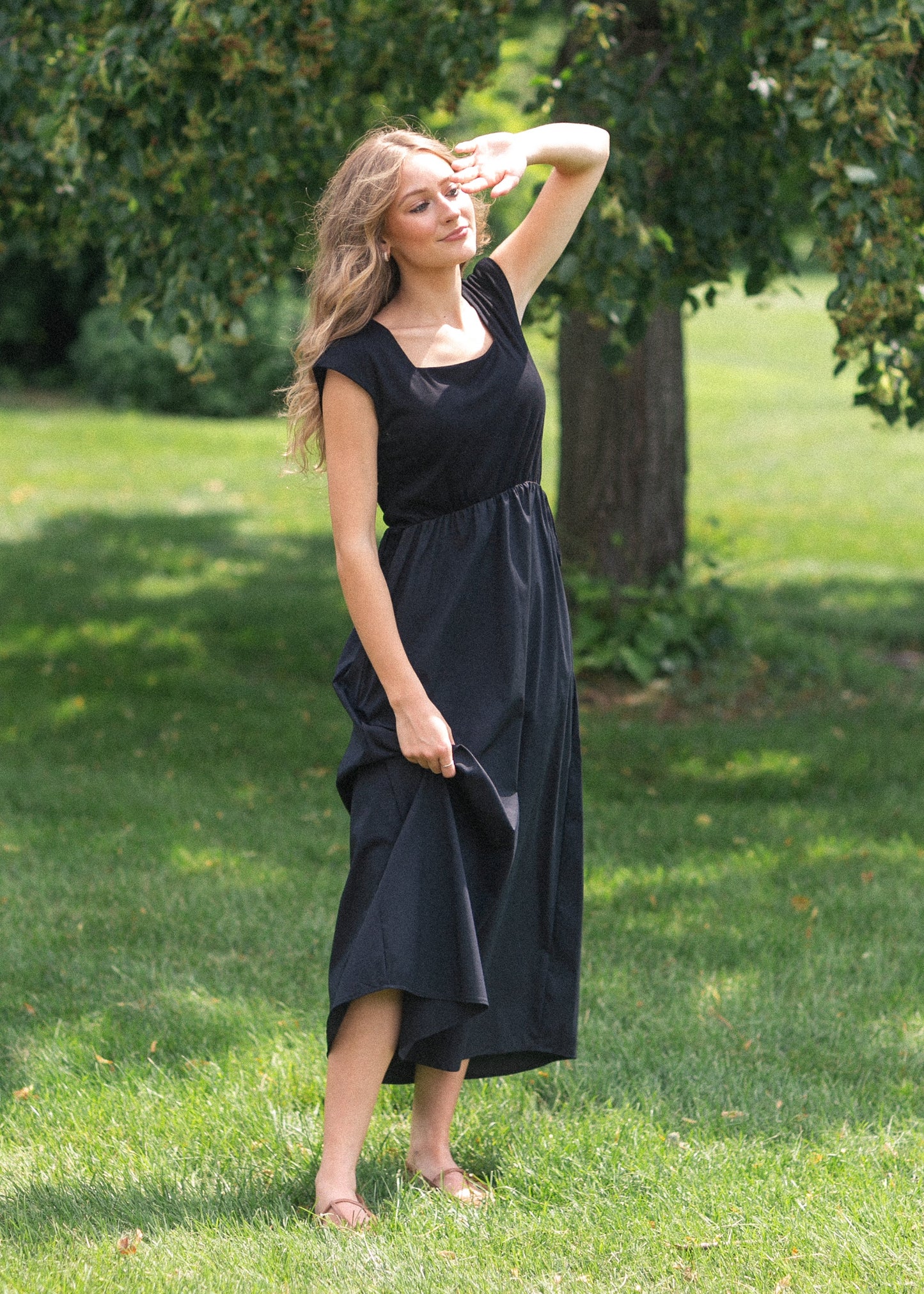 Eleanor Wide Strap Black A-line Maxi Dress