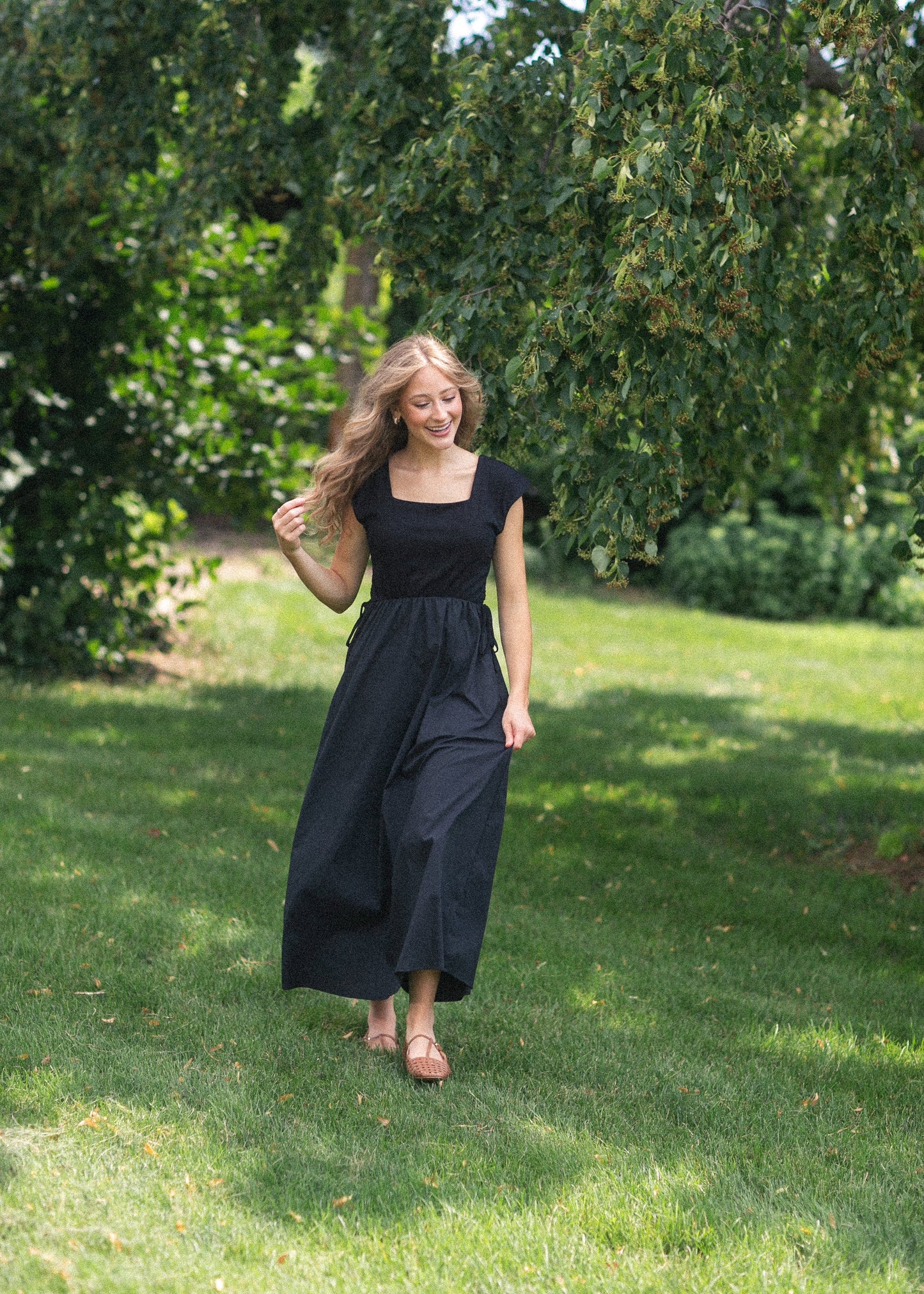 Eleanor Wide Strap Black A-line Maxi Dress