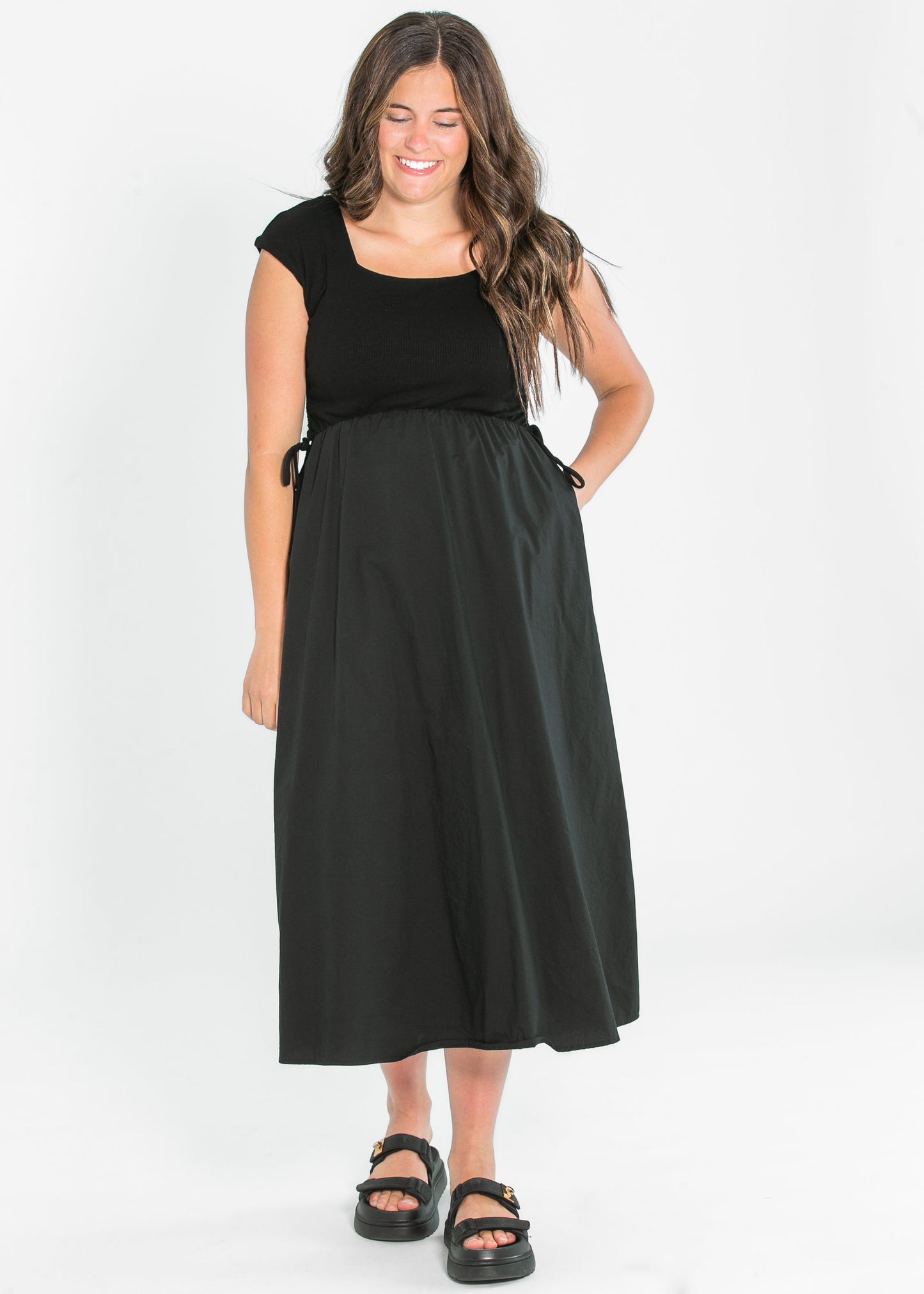 Eleanor Wide Strap Black A-line Maxi Dress