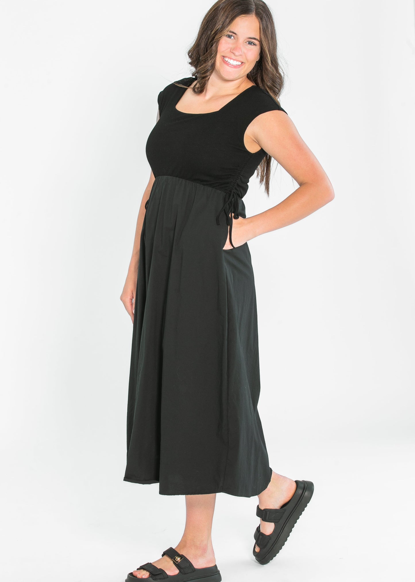 Eleanor Wide Strap Black A-line Maxi Dress