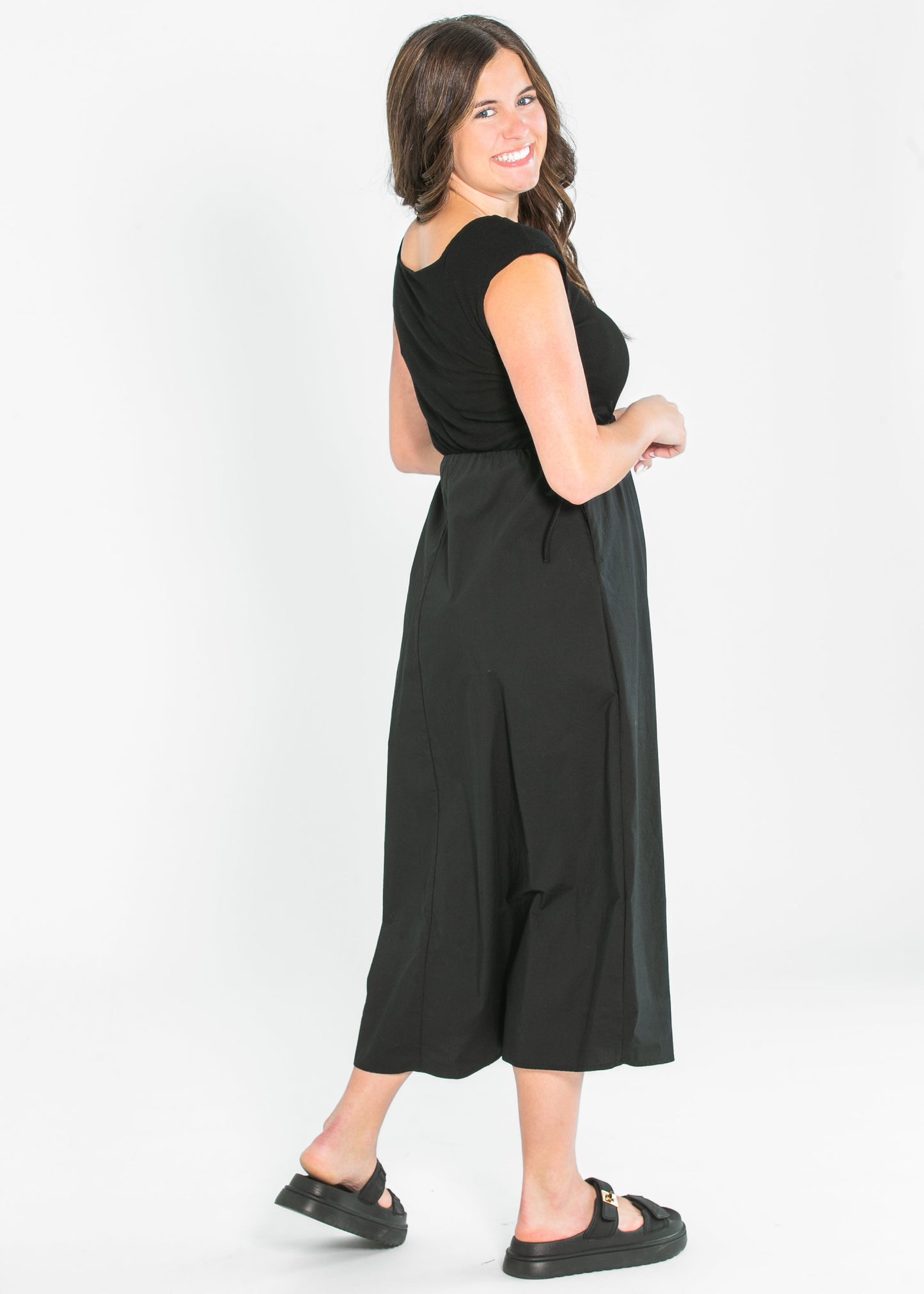 Eleanor Wide Strap Black A-line Maxi Dress