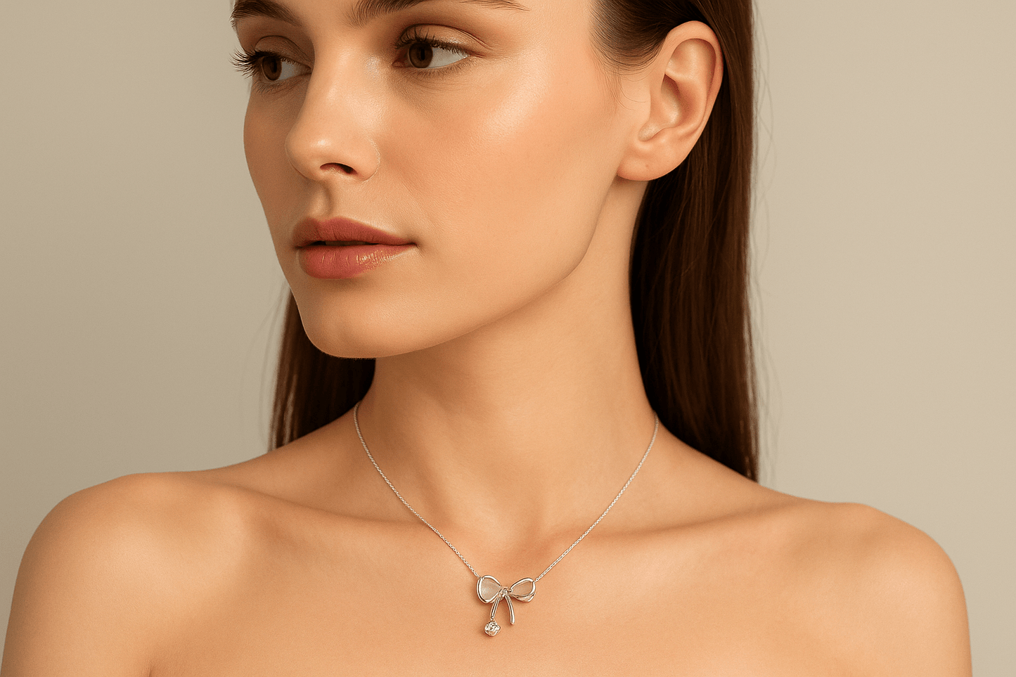 Bow Tie Necklace Solid Silver with Crystal Drop Jewelry Amtikiss Casuals