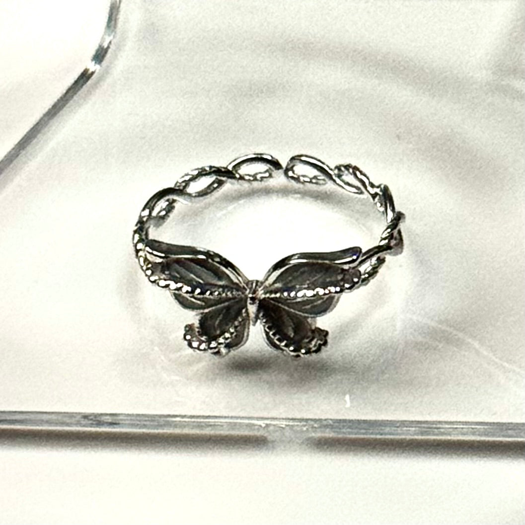 Butterfly Adjustable 925 Sterling Silver Ring Elegant Vintage Nature Jewelry