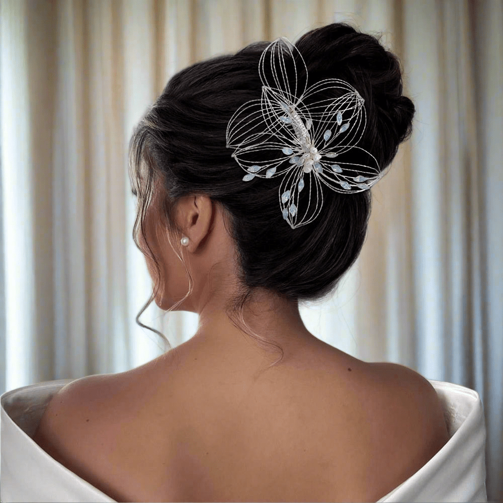 Antique Crystal Pearl Floral Hair Pin Bridal Hair Comb Elegant