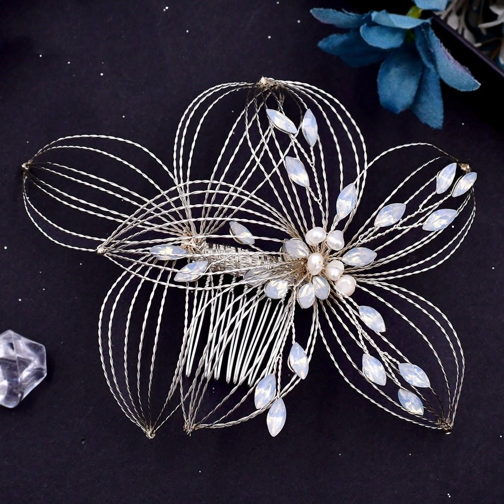Antique Crystal Pearl Floral Hair Pin Bridal Hair Comb Elegant