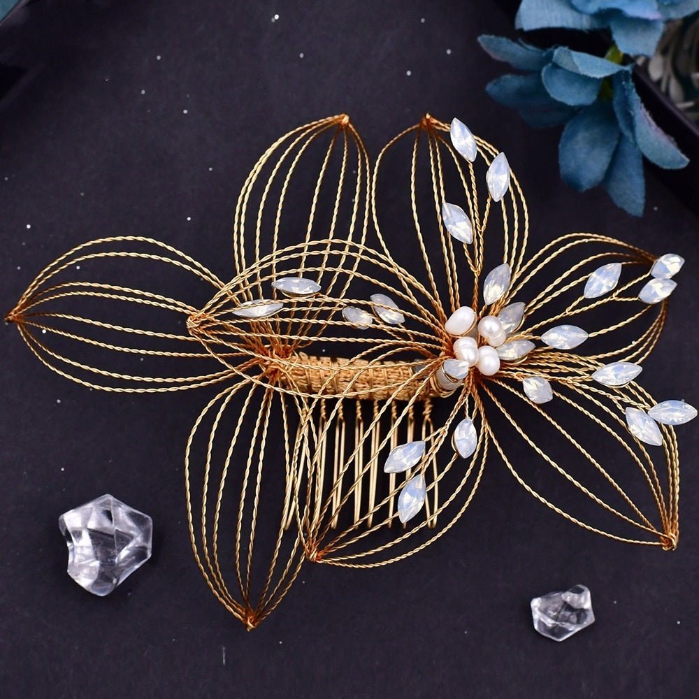 Antique Crystal Pearl Floral Hair Pin Bridal Hair Comb Elegant
