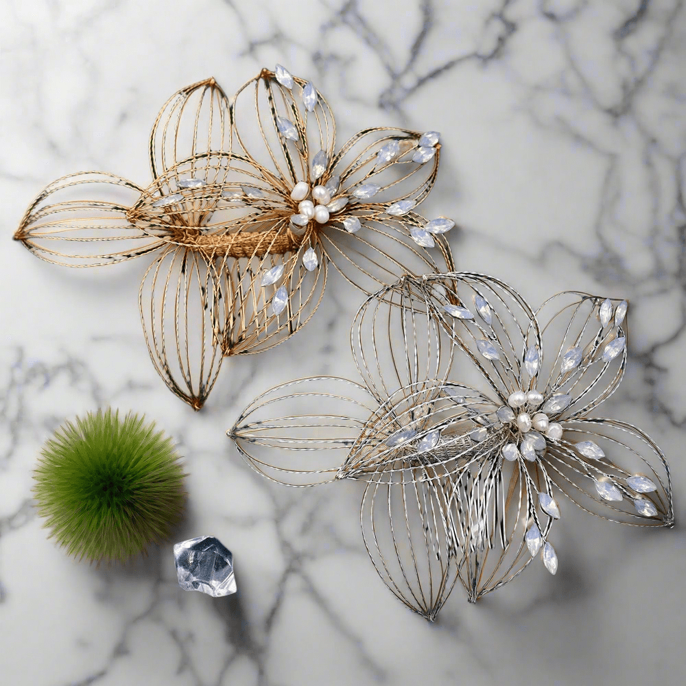 Antique Crystal Pearl Floral Hair Pin Bridal Hair Comb Elegant
