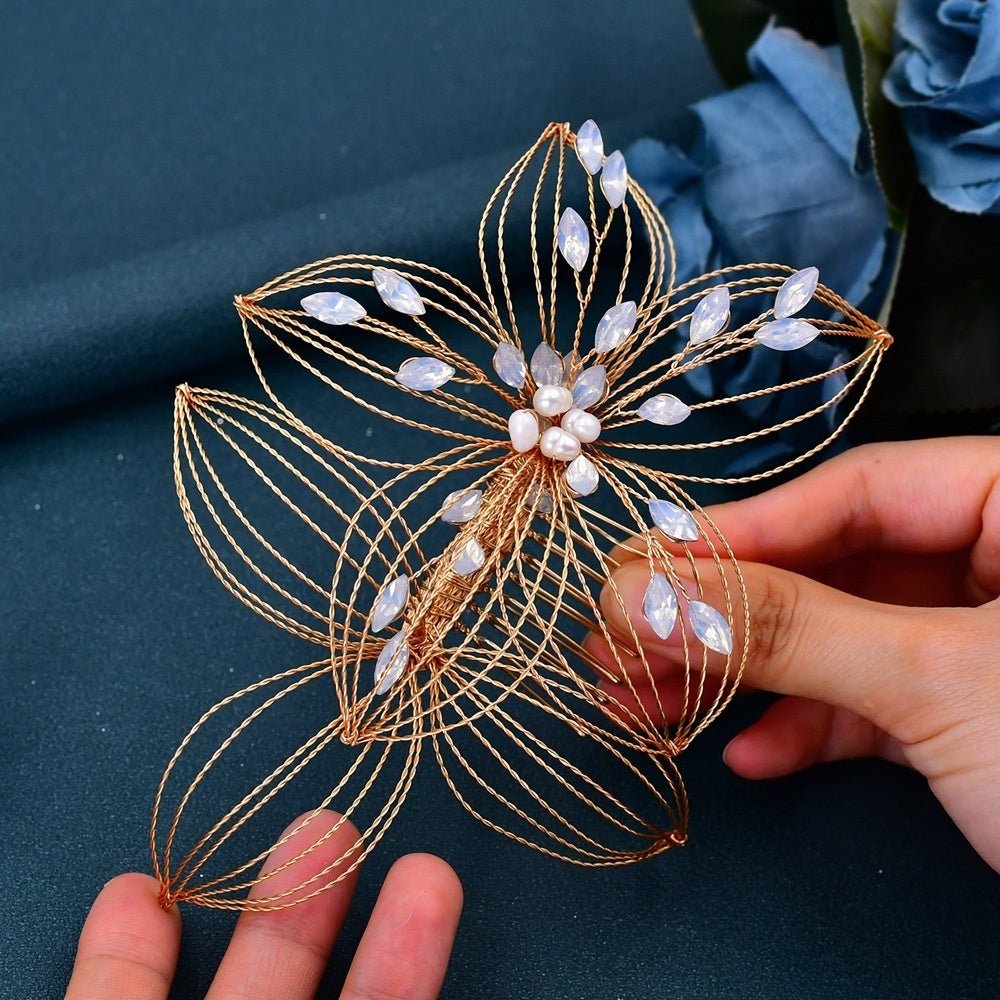 Antique Crystal Pearl Floral Hair Pin Bridal Hair Comb Elegant
