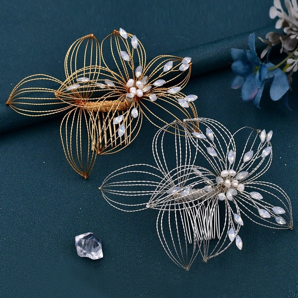 Antique Crystal Pearl Floral Hair Pin Bridal Hair Comb Elegant