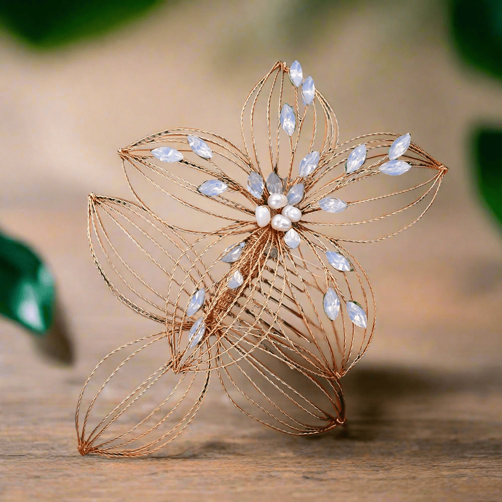 Antique Crystal Pearl Floral Hair Pin Bridal Hair Comb Elegant