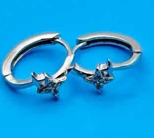 Double Star Hypoallergenic Hoop Earrings Celestial Silver Jewelry