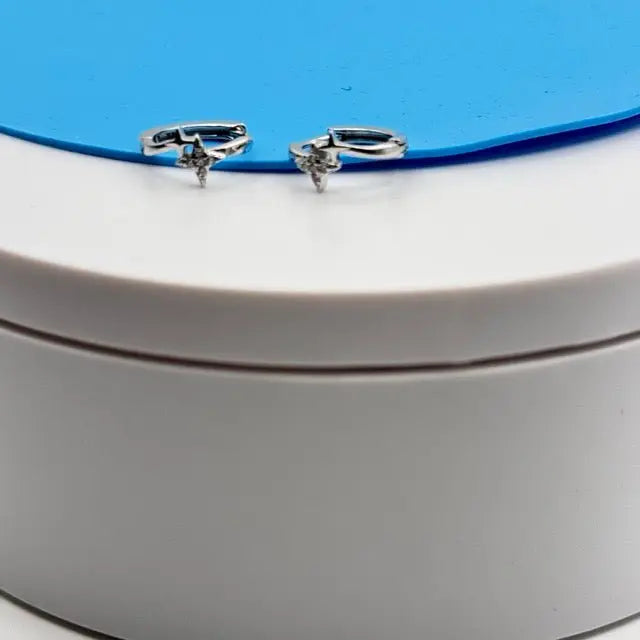 Double Star Hypoallergenic Hoop Earrings Celestial Silver Jewelry