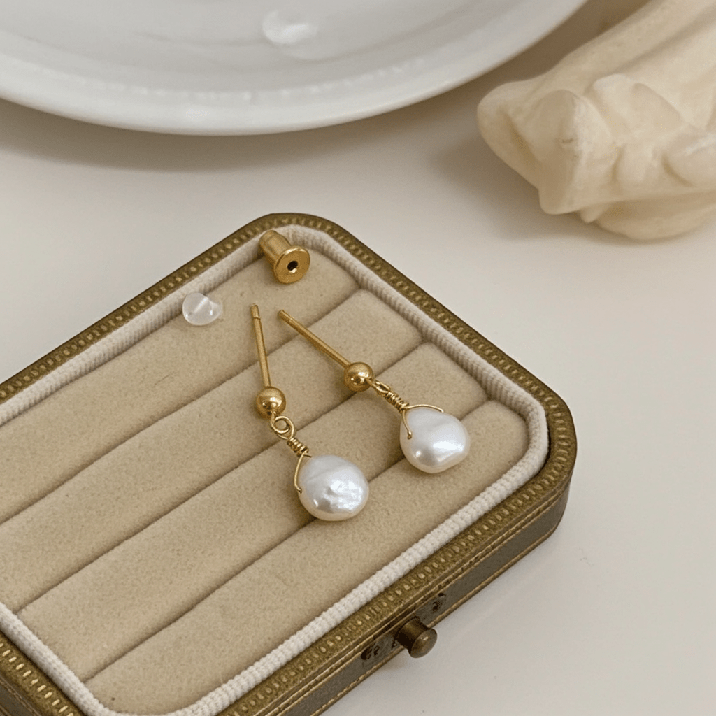 Gold-Plated Freshwater Pearl Drop Earrings Minimalist Jewelry Amtikiss Casuals