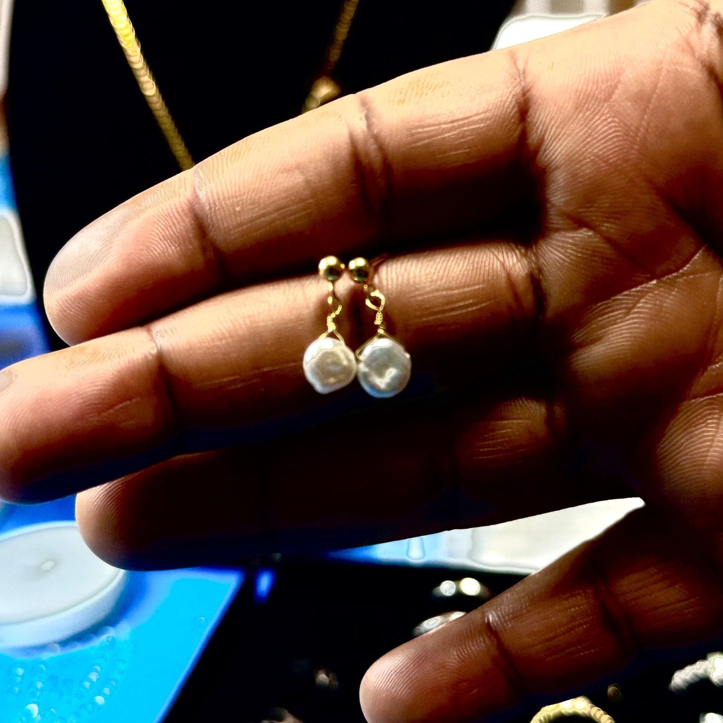 Gold-Plated Freshwater Pearl Drop Earrings Minimalist Jewelry Amtikiss Casuals