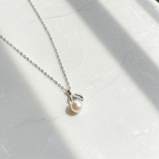 Elegant Pearl Leaf Necklace Sterling Silver Chain with Pearl Pendant
