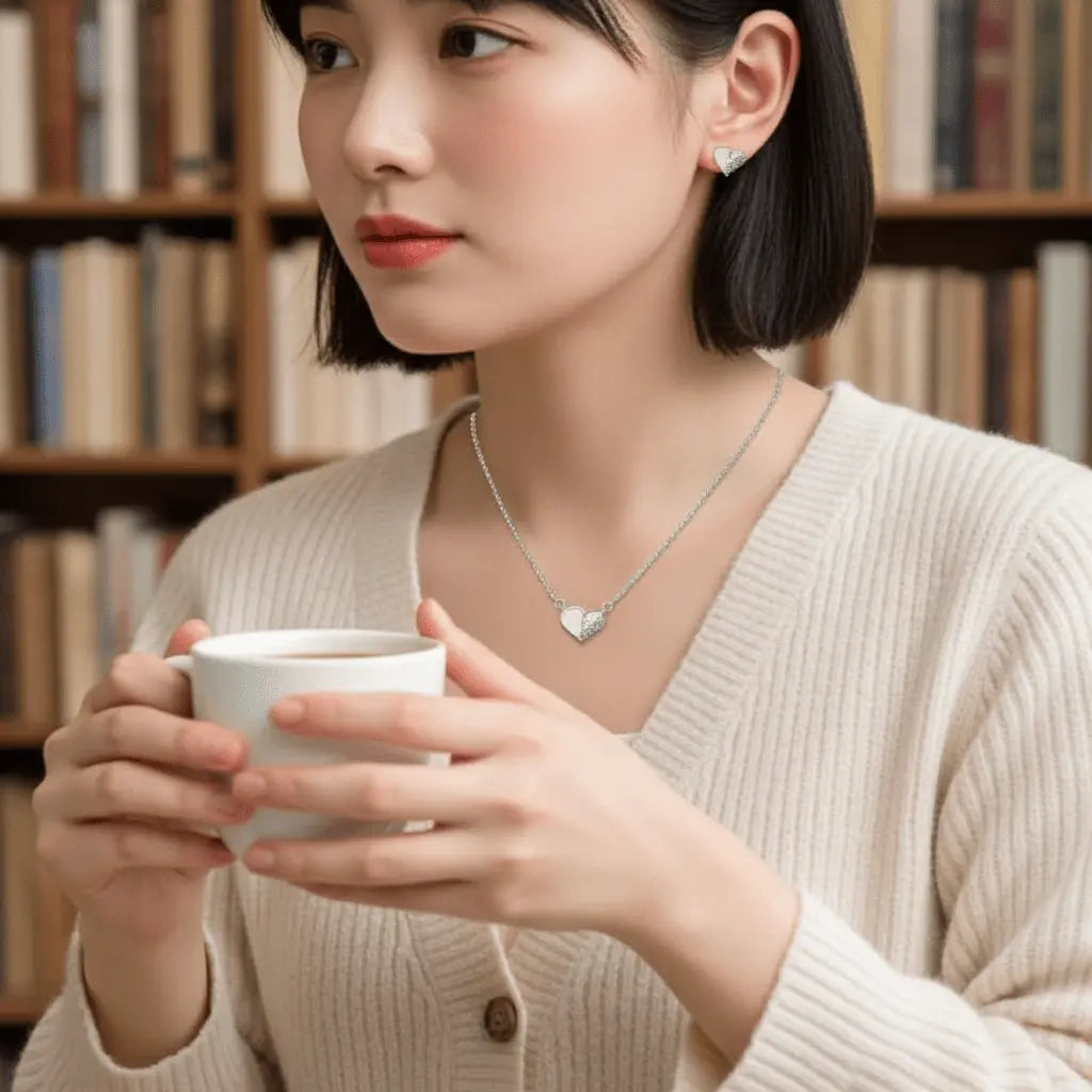 Symmetric Heart Pendant Stainless Steel Necklace Elegant Heart Pendant Jewelry