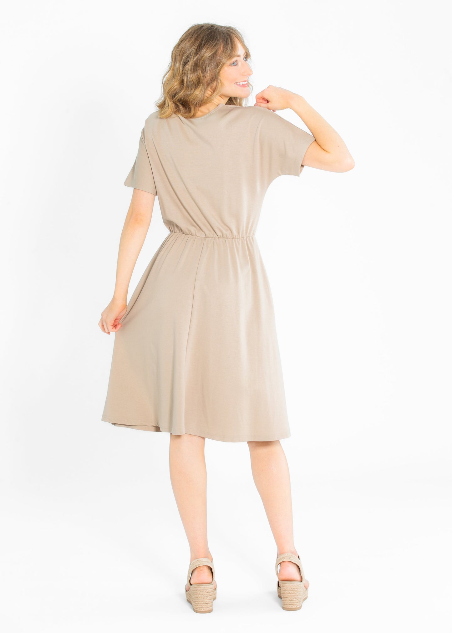 Ella Cinched Waist Midi Dress Taupe