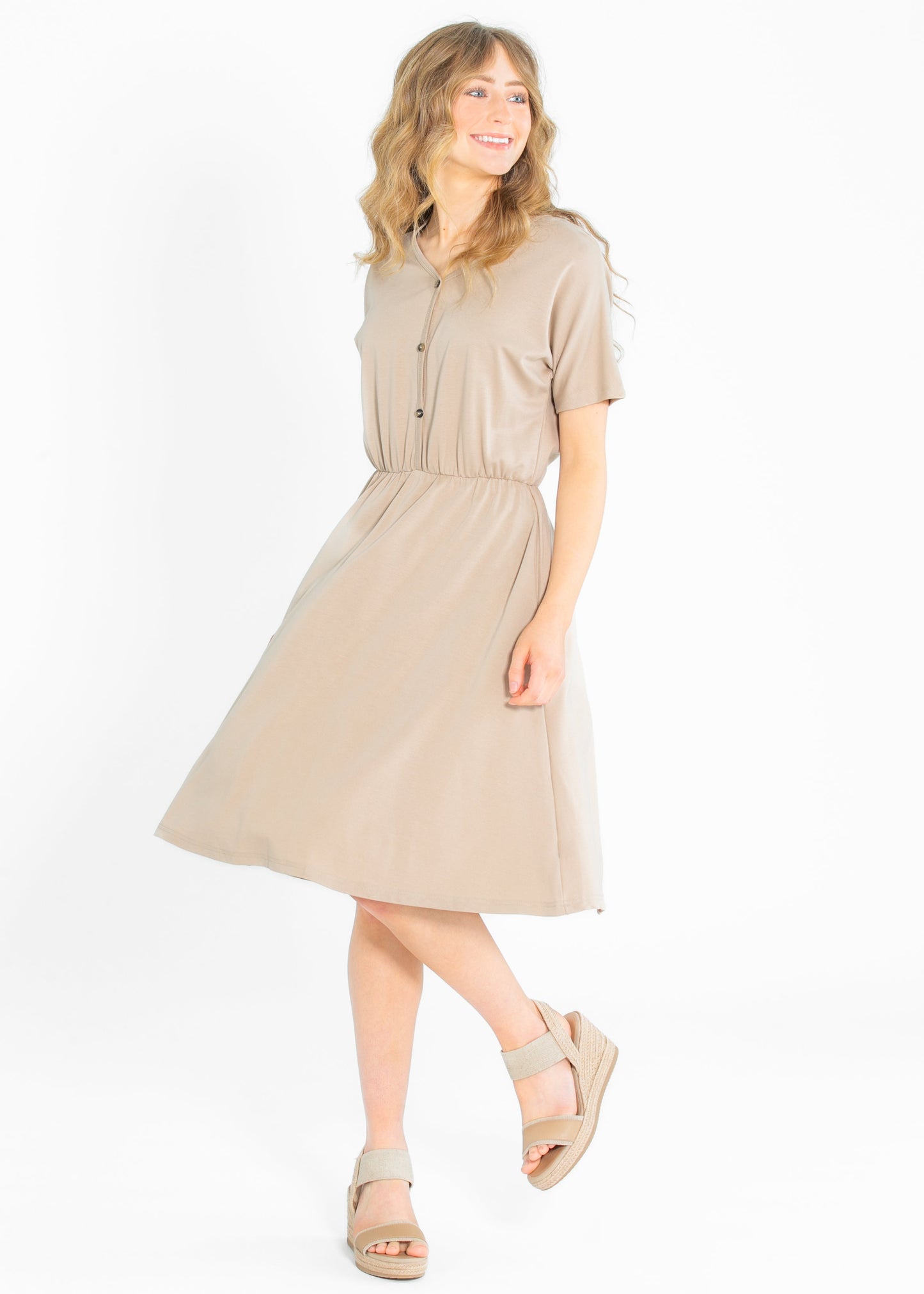 Ella Cinched Waist Midi Dress Taupe