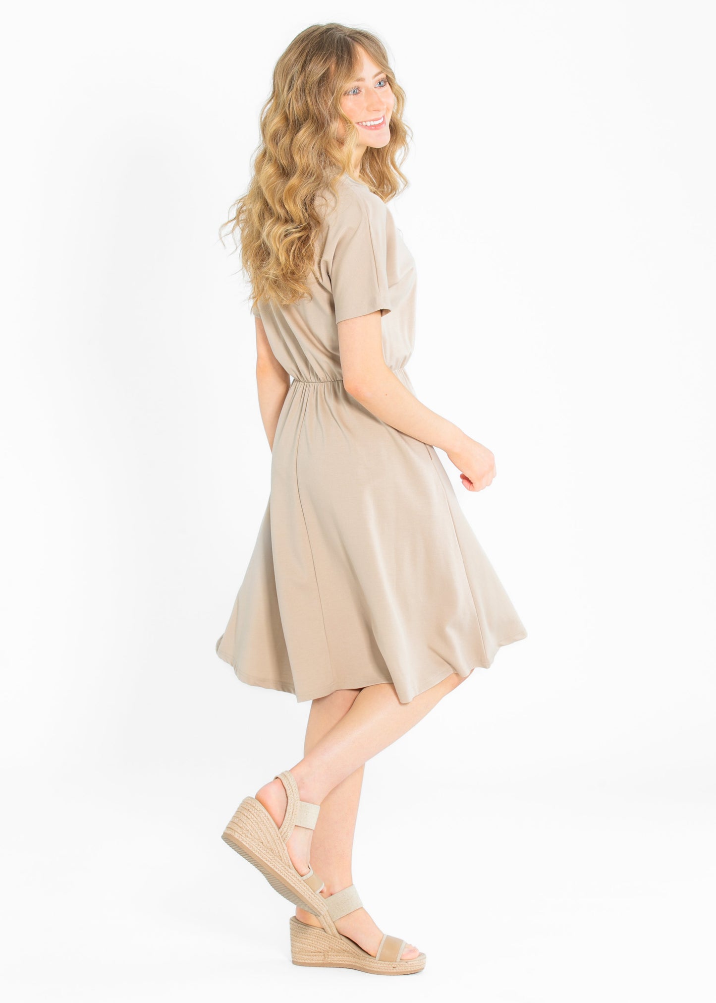 Ella Cinched Waist Midi Dress Taupe