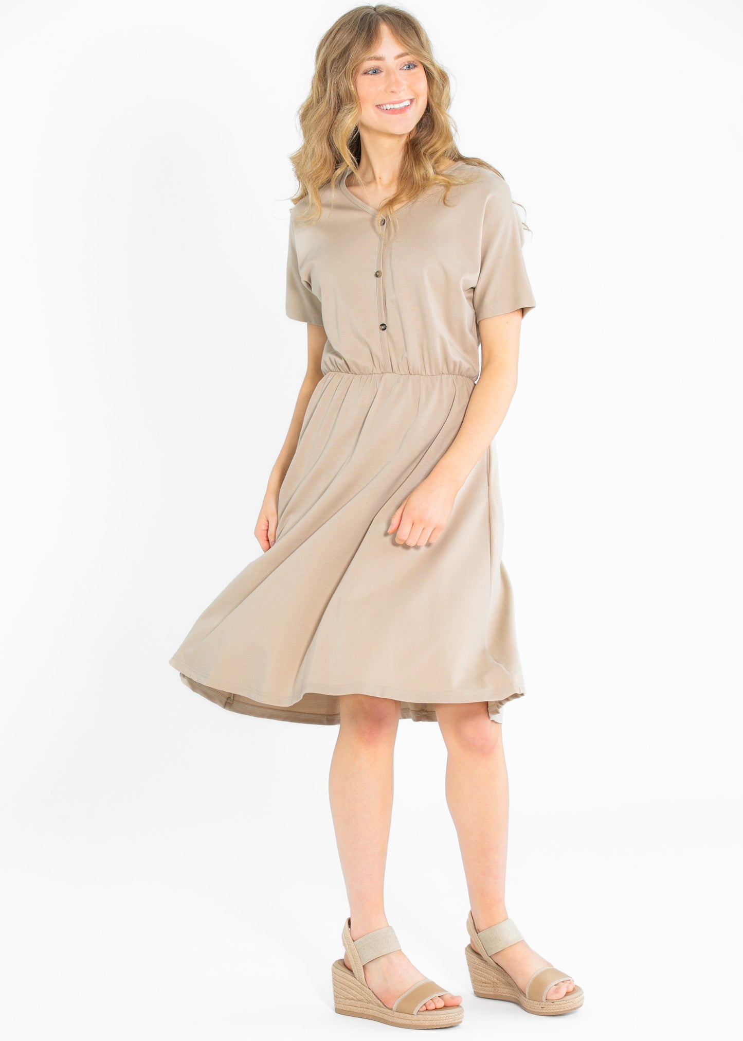 Ella Cinched Waist Midi Dress Taupe