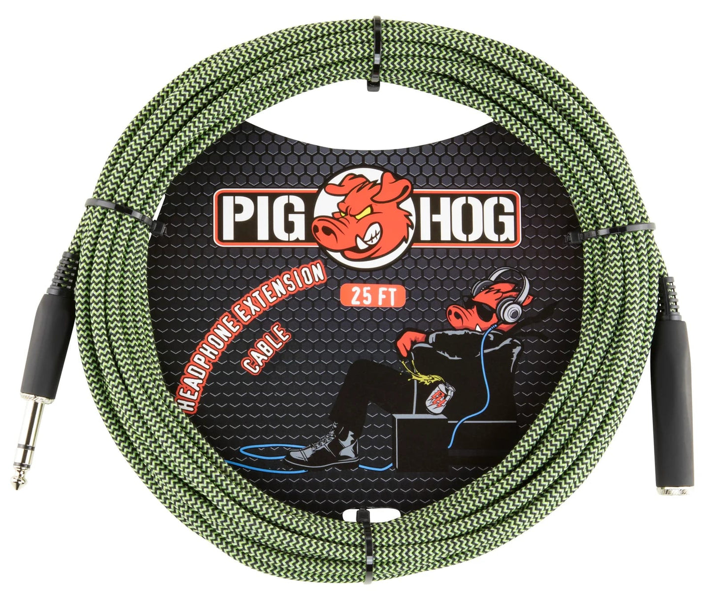 25ft Headphone Extension Cable 1/4" TRS Pig Hog PHX14-25JGR Solutions