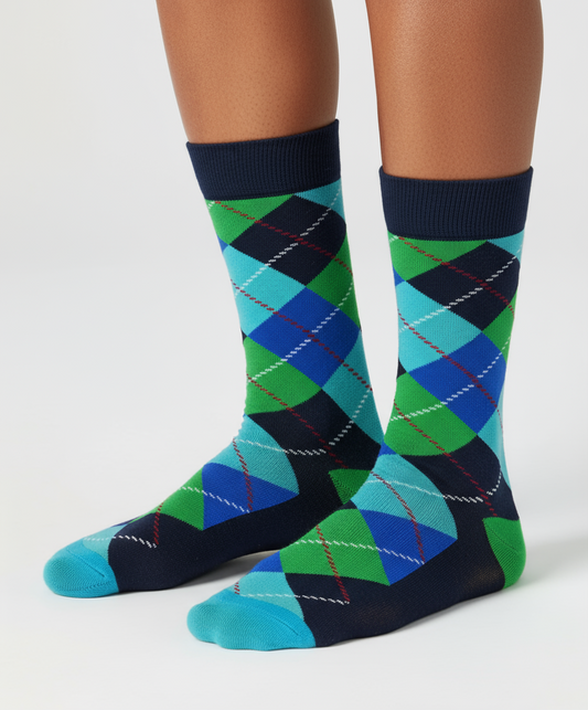 Emerald Ocean Argyle Bold Blue Green Socks ModSoles