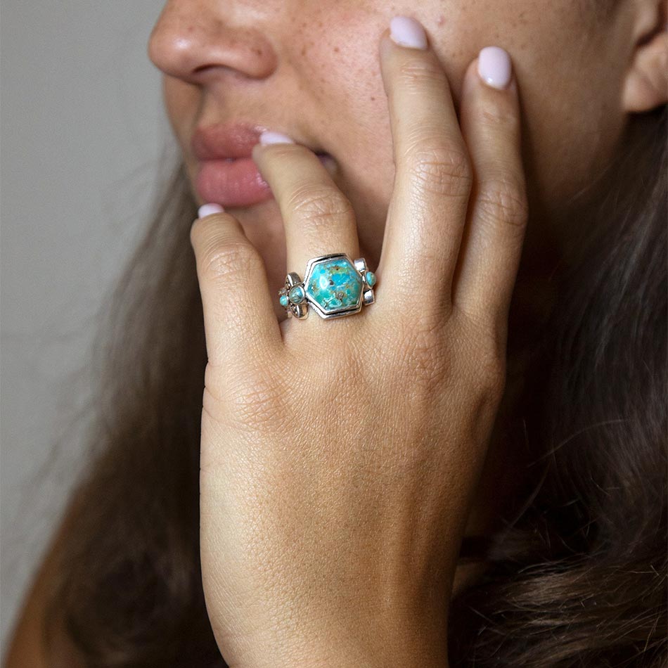 Blue Turquoise Ring Sterling Silver Emile