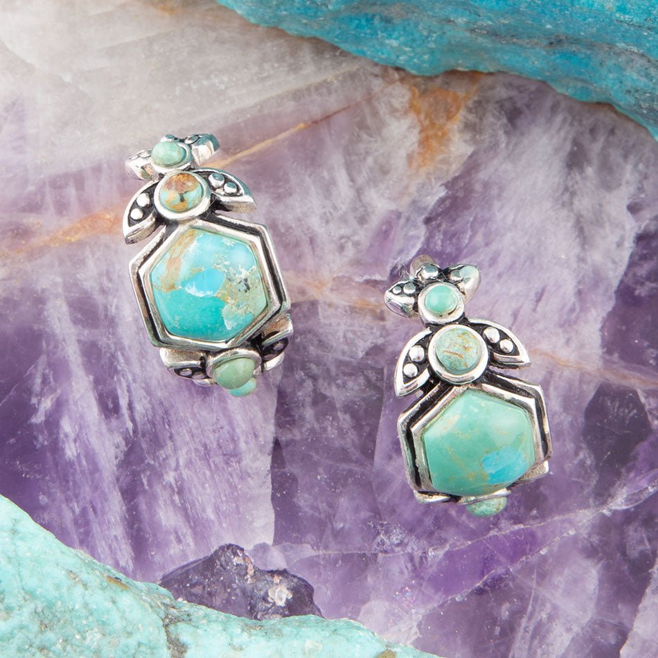 Blue Turquoise Sterling Silver Hoop Earrings Emile