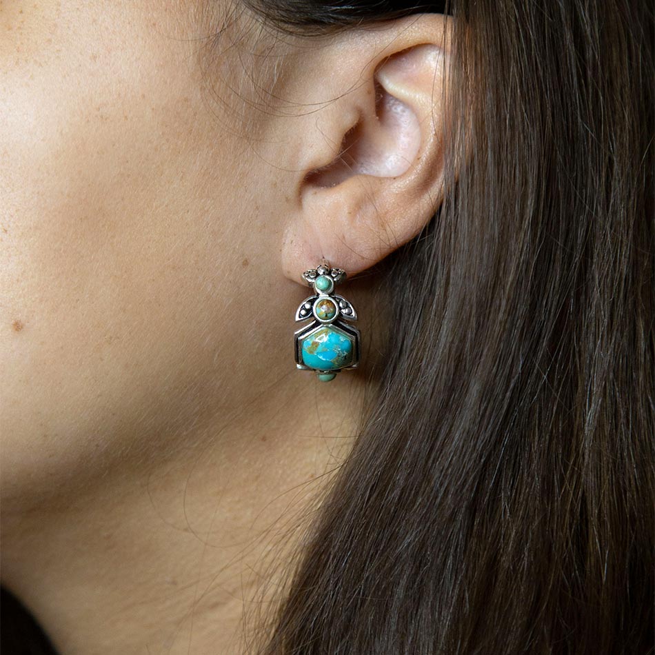 Blue Turquoise Sterling Silver Hoop Earrings Emile