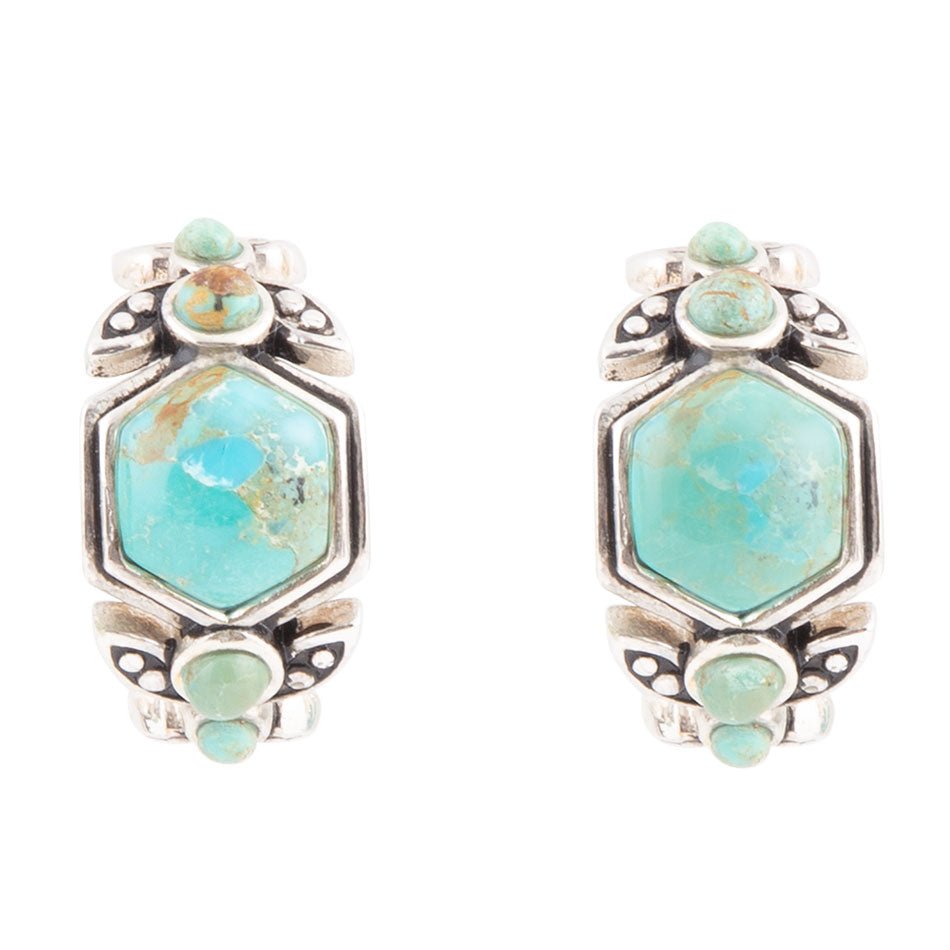 Blue Turquoise Sterling Silver Hoop Earrings Emile