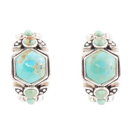 Blue Turquoise Sterling Silver Hoop Earrings Emile