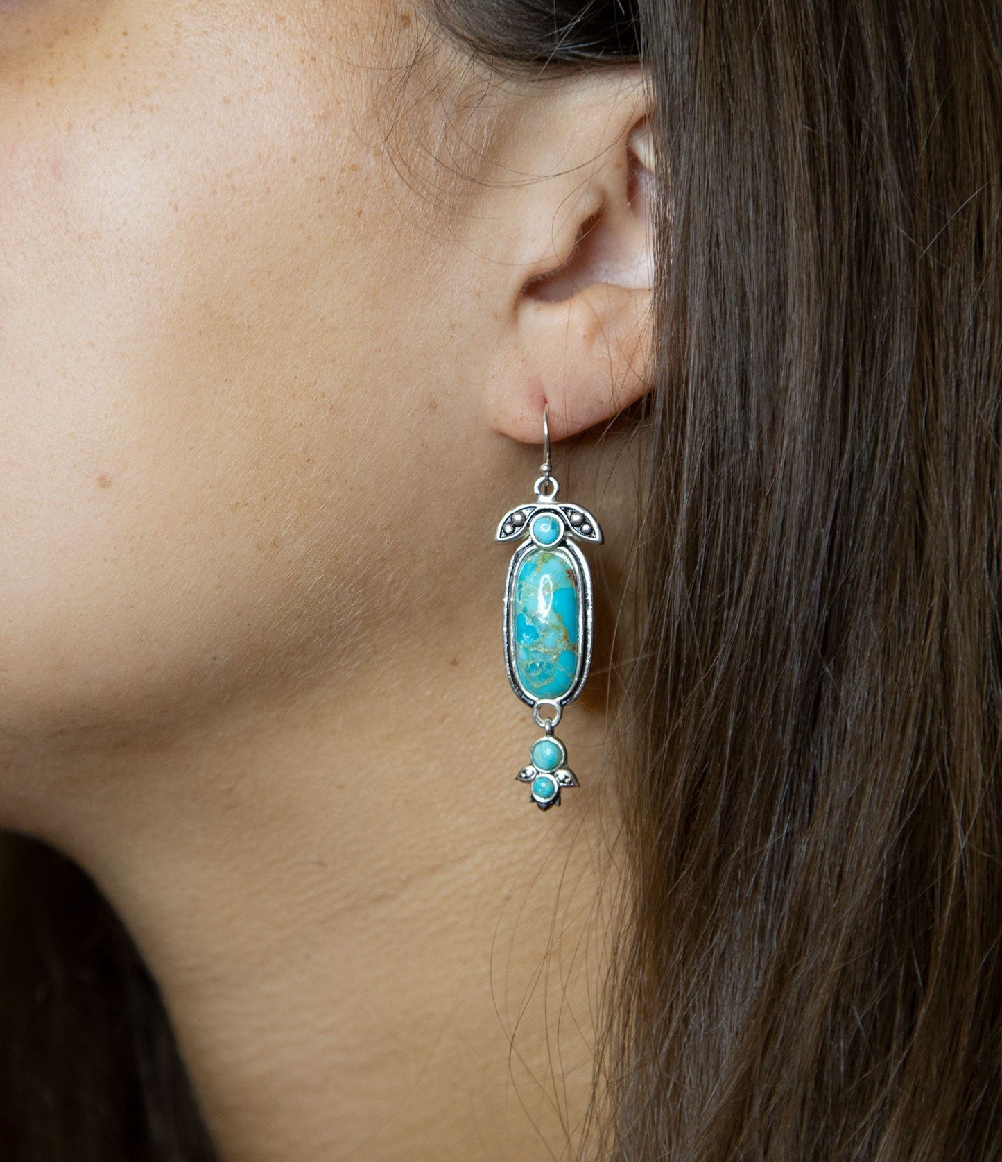 Blue Turquoise Sterling Silver Dangle Earrings Emile