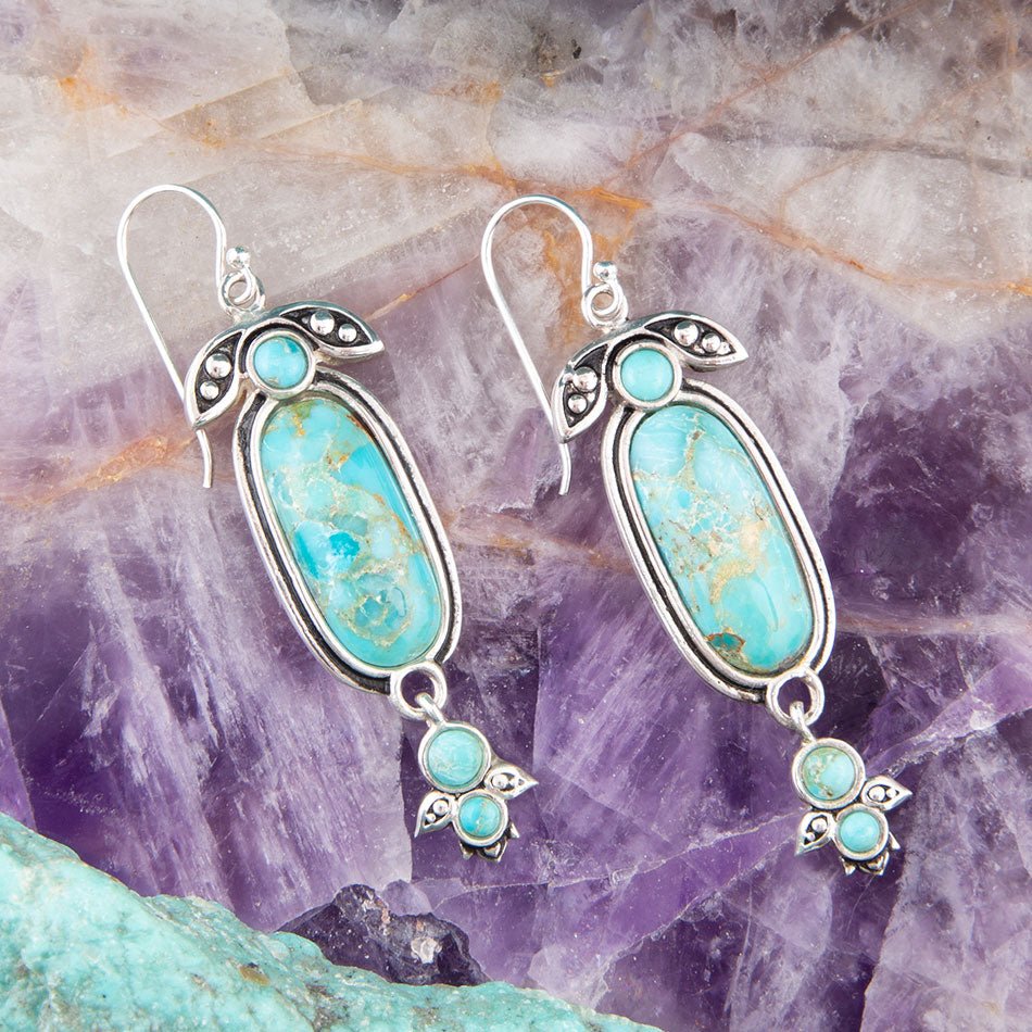 Blue Turquoise Sterling Silver Dangle Earrings Emile