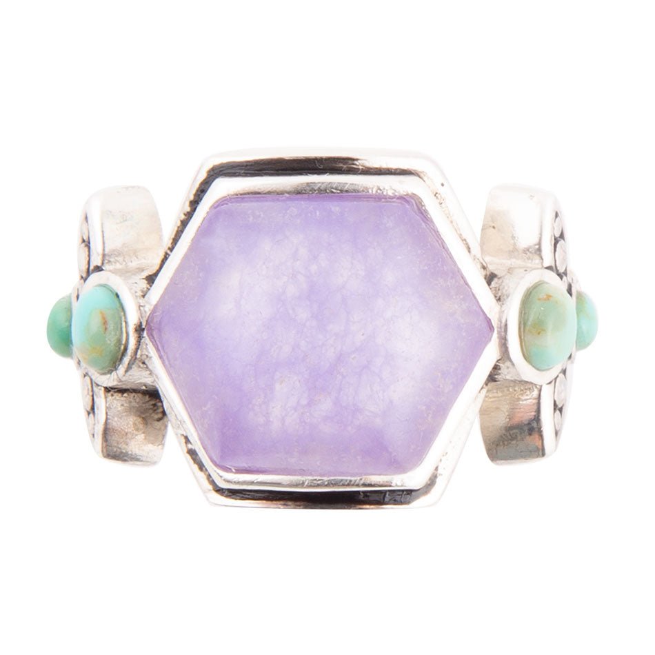 Purple Quartz Blue Turquoise Sterling Silver Ring Emile