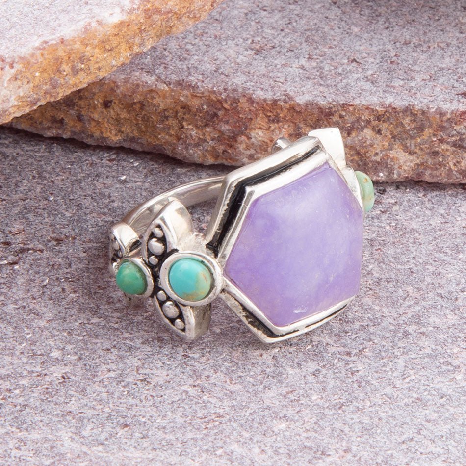 Purple Quartz Blue Turquoise Sterling Silver Ring Emile