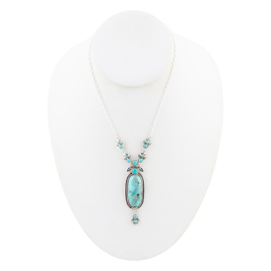 Sterling Silver Blue Turquoise Pendant Necklace Emile